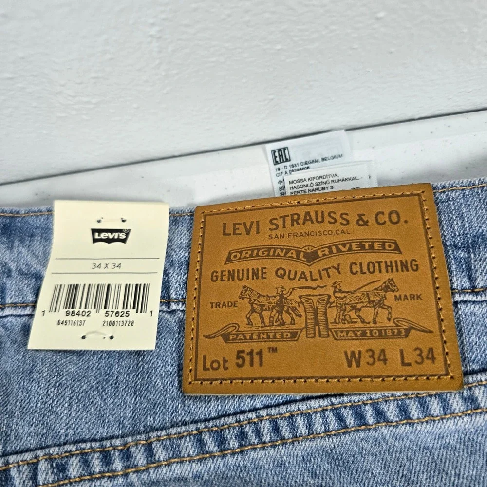 Levis 511 Slim Light Wash Linen Denim Stretch Jeans Mens 34x34 New 04511-6137